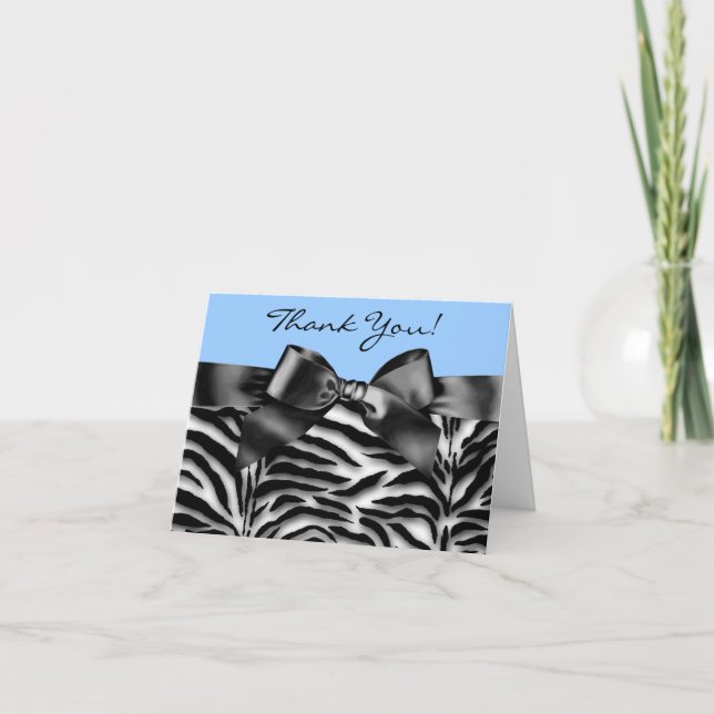 Cartões de Agradecimento Zebra Preto e Azul Bebê (Frente)