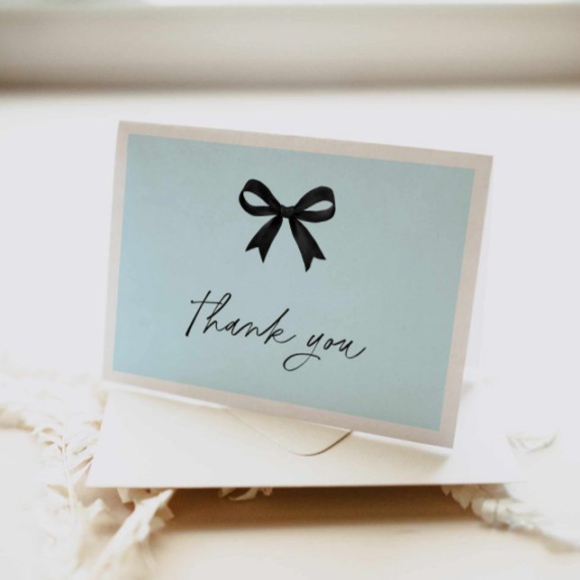 Cartões de agradecimentos azul Elegante (Blue Bow Bridal Shower thank you card)