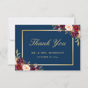 Cartões de agradecimentos Azul Floral Dourado