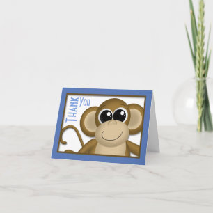 Cartões de agradecimentos azul macaco-macaco