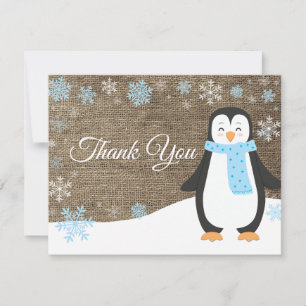 Cartões de agradecimentos Azul Pinguin Inverno Fl