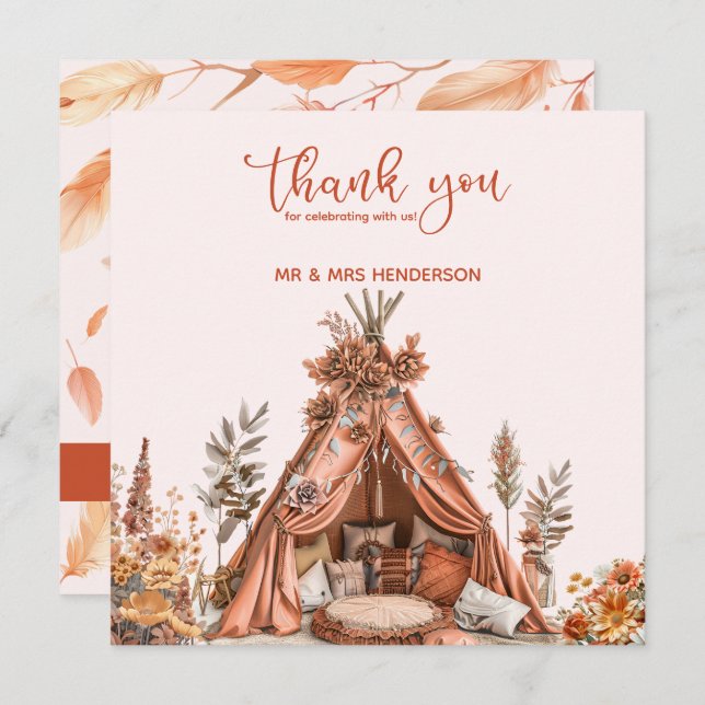 Cartões de agradecimentos Bohemian Tent Wildflower (Frente/Verso)