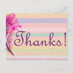 Cartões de agradecimentos bonito com pena rosa