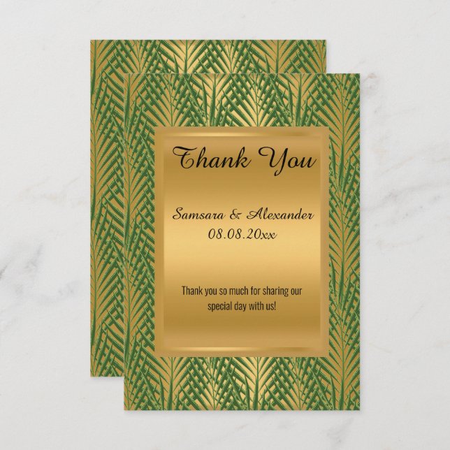 Cartões de agradecimentos BOTÂNICO VERDE METÁLICO  (Frente/Verso)