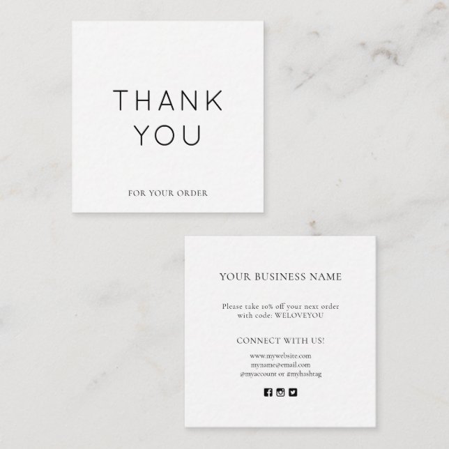 Cartões de agradecimentos branco minimalista para  (Frente/Verso)