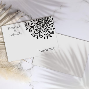 Cartões de agradecimentos branco, preto e floresce