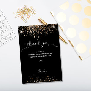 Cartões de agradecimentos brilhante de ouro preto