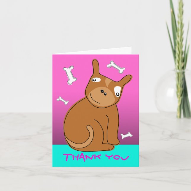 Cartões de agradecimentos Cachorro Azul Cor-de-Ros (Frente)