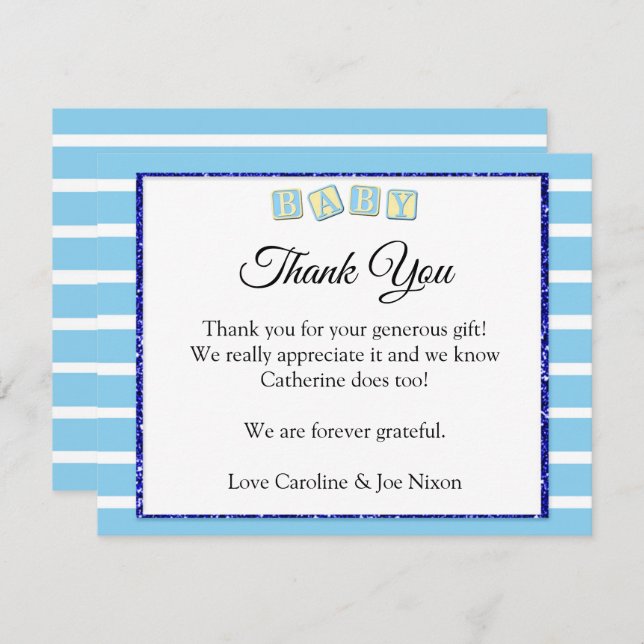 Cartões de agradecimentos chá de fraldas Azul Bebê (Frente/Verso)
