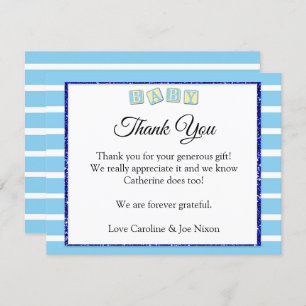 Cartões de agradecimentos chá de fraldas Azul Bebê