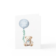 Cartões de agradecimentos Chá de fraldas Azul Urso