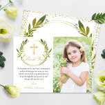 Cartões de agradecimentos da Comunhão Dourada Gree<br><div class="desc">Cartões de agradecimentos da Comunhão Dourada Greenery Wreath</div>