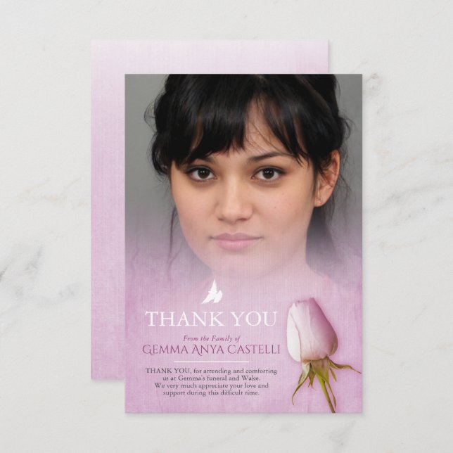 Cartões de agradecimentos da família de fotos rosa (Frente/Verso)