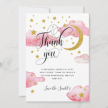 Cartões de agradecimentos da Lua Dourada rosa com