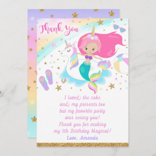 Cartões de agradecimentos da sereia & do unicórnio