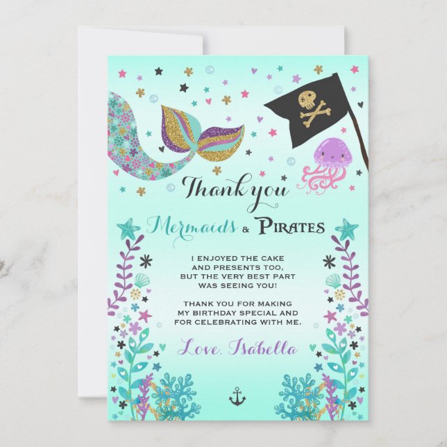 Cartões de agradecimentos da sereia e do pirata (Frente)