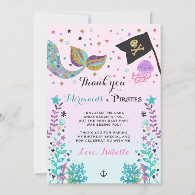 Cartões de agradecimentos da sereia e do pirata (Frente)