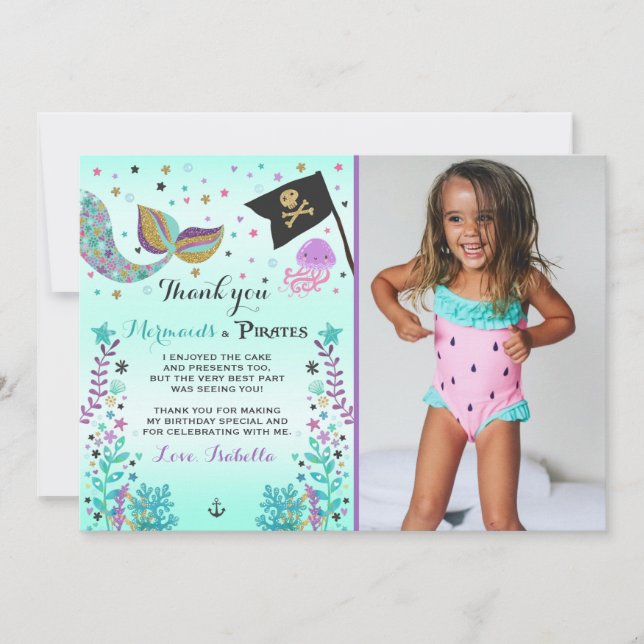 Cartões de agradecimentos da sereia e do pirata (Frente)