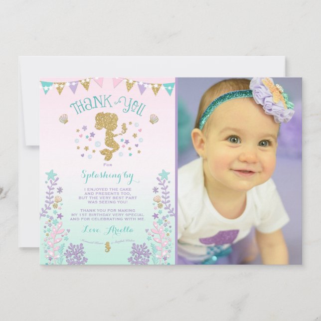 Cartões de agradecimentos da sereia sob o obrigado (Frente)