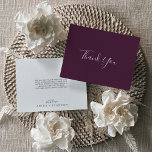 Cartões de agradecimentos de ameixa de coordenadas<br><div class="desc">Este cartões de agradecimentos de ameixa de coordenadas roxas é perfeito para um casamento moderno. O elegante design de tom de joia boho apresenta uma cor roxa de beringela escura sólida com um toque boêmico moderno. Coordena-se com a Coleção de Sangue Roxo Moody por Paperie Fresca e Iummy. Personalize a...</div>