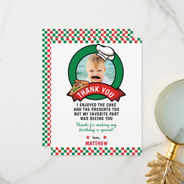 Cartões de agradecimentos de aniversário da pizza (Frente/Verso In Situ)