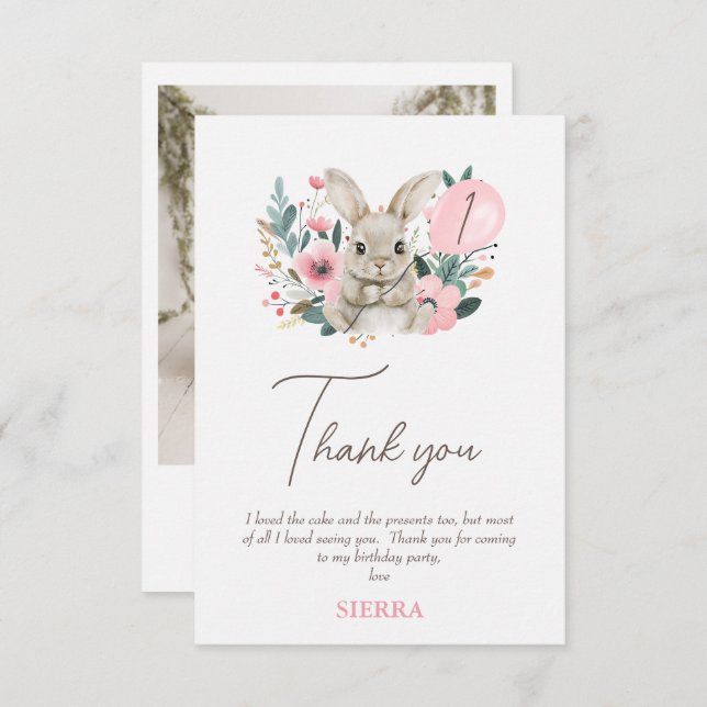 Cartões de agradecimentos de aniversário de coelhi (Frente/Verso)