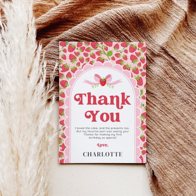 Cartões de agradecimentos de Aniversário de Morang (Strawberry Birthday Thank You Card - 5x7)