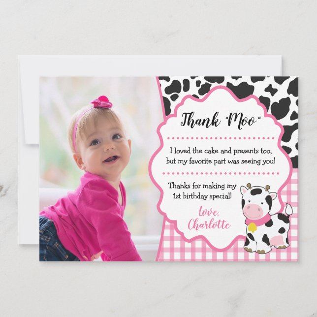 Cartões de agradecimentos de aniversário de vaca|  (Frente)