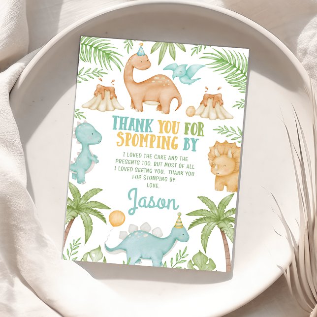 Cartões de agradecimentos de Aniversário do Dinoss (Editable Dinosaur Birthday Thank you Card, Dino Thank You Card Boy Thank You For Stomping By)