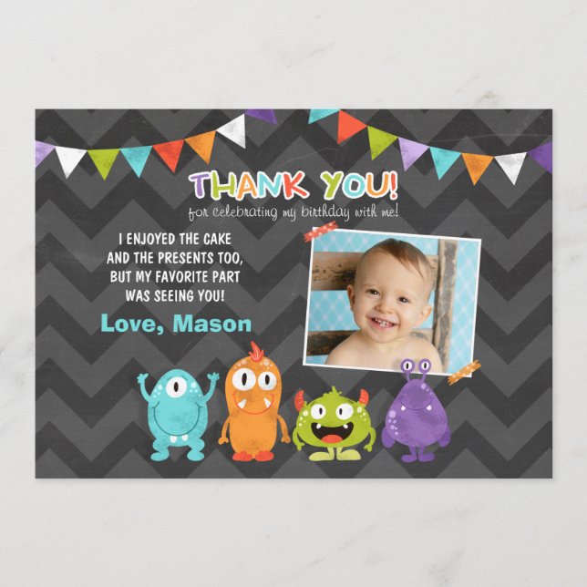 Cartões de agradecimentos de Aniversário do Monstr (Frente)