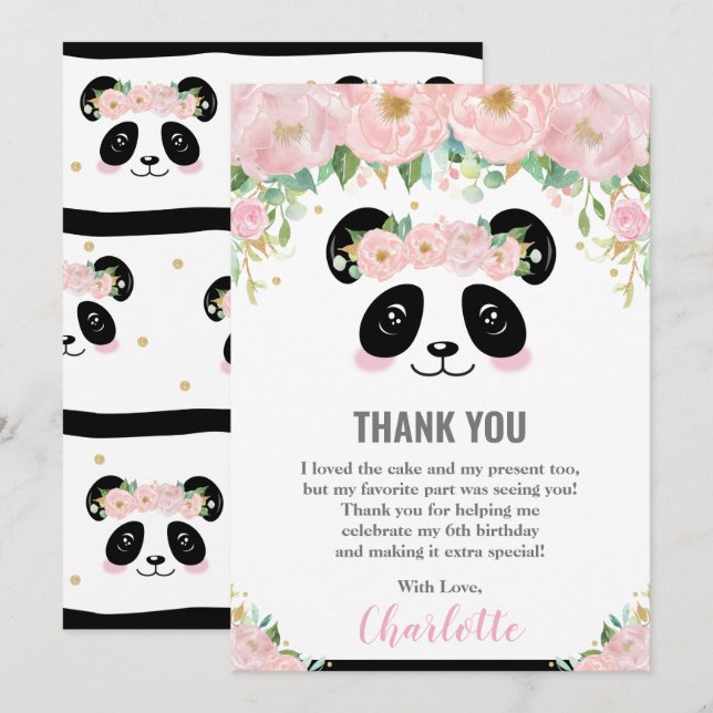 Cartões de agradecimentos de Aniversário do Panda, (Frente/Verso)