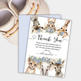 Cartão De Agradecimento Festa de primeiro aniversario Safari dos Animais S