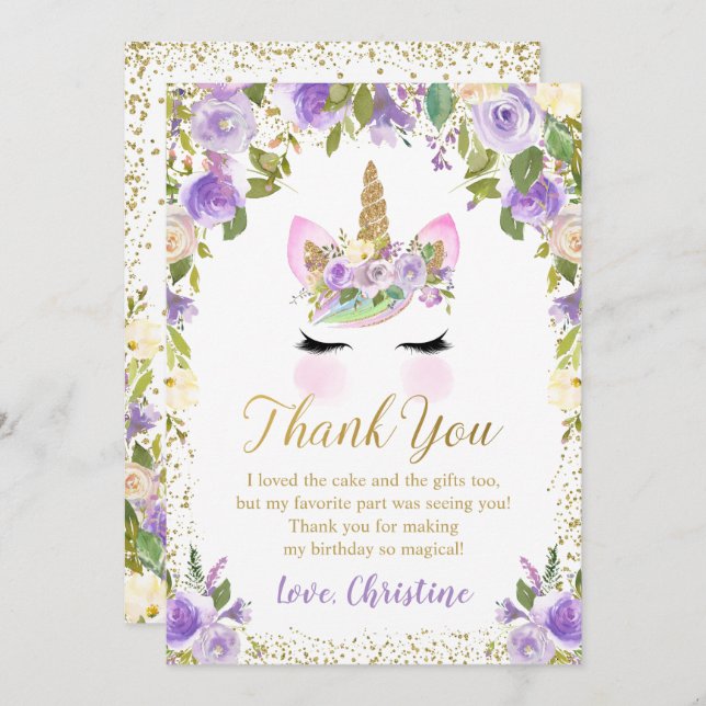 Cartões de agradecimentos de Aniversário do Unicór (Frente/Verso)