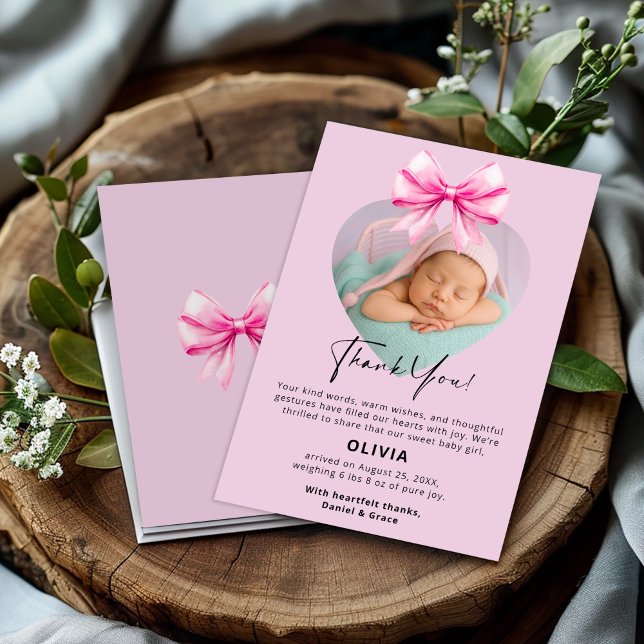 Cartões de agradecimentos de aniversário rosa com  (Criador carregado)