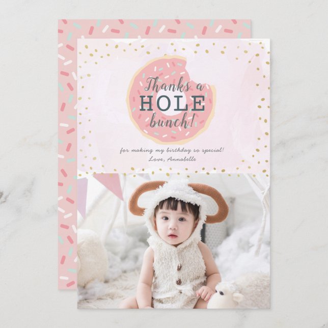 Cartões de agradecimentos de Aniversário Rosa-Foto (Frente/Verso)