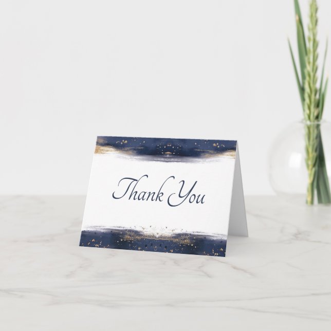 Cartões de agradecimentos de aquarela azul e doura (Frente)