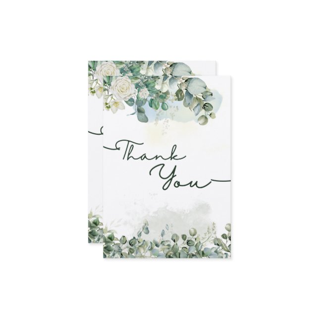 Cartões de agradecimentos de Aquarela Floral Verde (Frente/Verso In Situ)