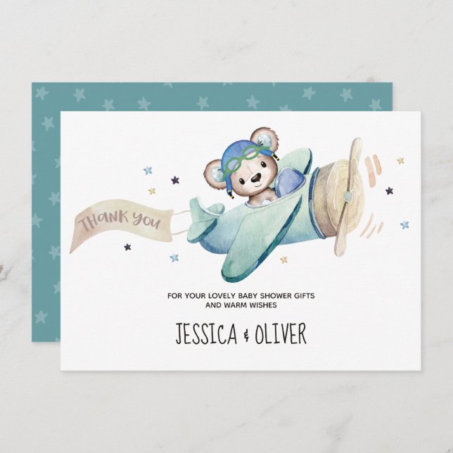 Cartões de agradecimentos de avião do Urso de Tedd (Frente/Verso)