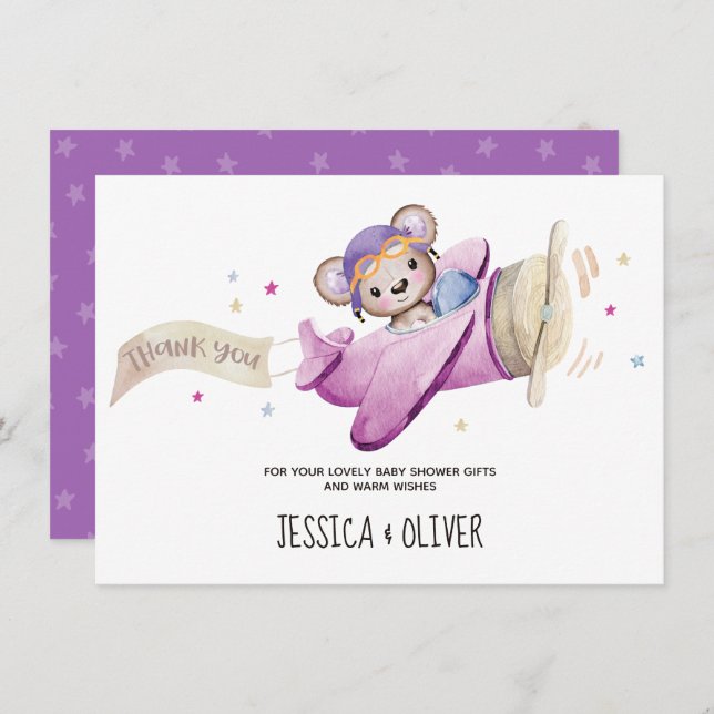 Cartões de agradecimentos de avião do Urso Teddy (Frente/Verso)