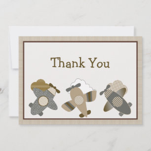 Cartões de agradecimentos de Aviões Brown Gingham