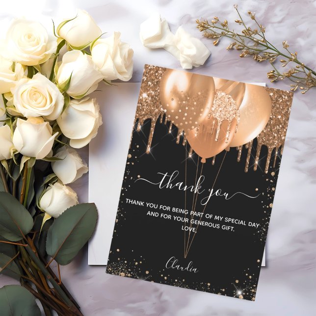 Cartões de agradecimentos de balões de ouro preto  (Criador carregado)