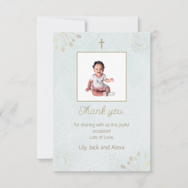 Cartões de agradecimentos de batismo elegante para (Frente)