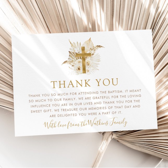 Cartões de agradecimentos de batismo floral neutro (Boho Neutral Floral Baptism Thank You Card - MATCHING ITEMS AVAILABLE)