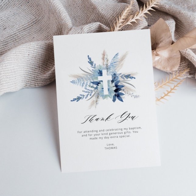 cartões de agradecimentos de batismo floral pampas (Criador carregado)