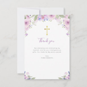 cartões de agradecimentos de batismo floral roxo l
