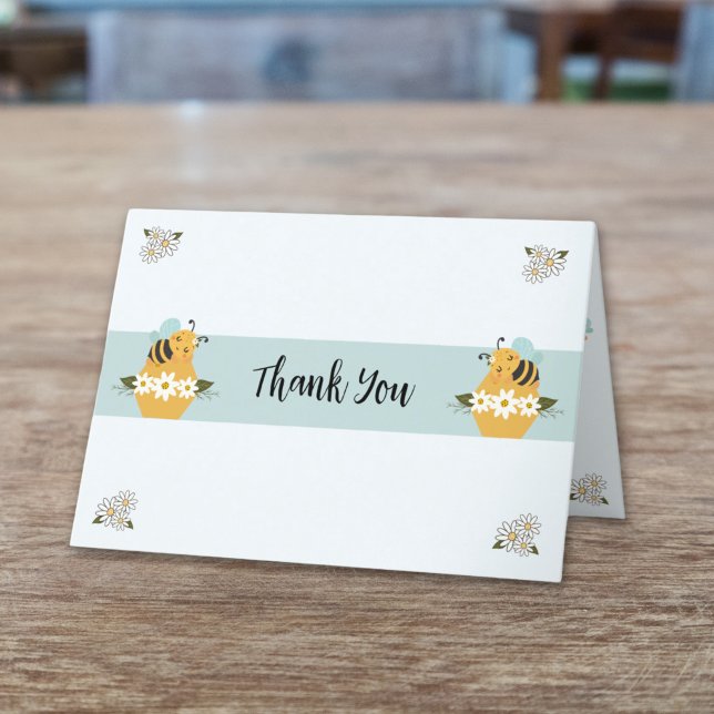 Cartões de agradecimentos de Bee Dobrado (Bee Themed Baby Shower Personalized Thank You Card)
