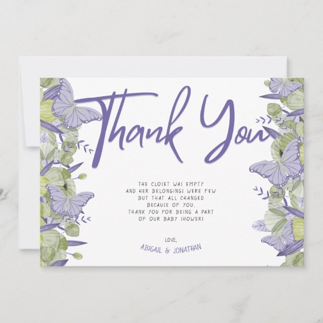 Cartões de agradecimentos de borboletas e flores (Frente)