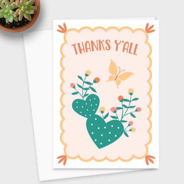 cartões de agradecimentos de Cactus "Obrigados Y'a (Thanks Y'all Cactus Thank You Card)