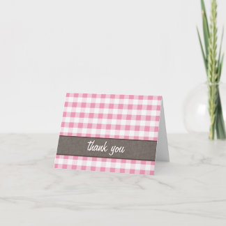Cartões de agradecimentos de Canvas Gingham, rosa 