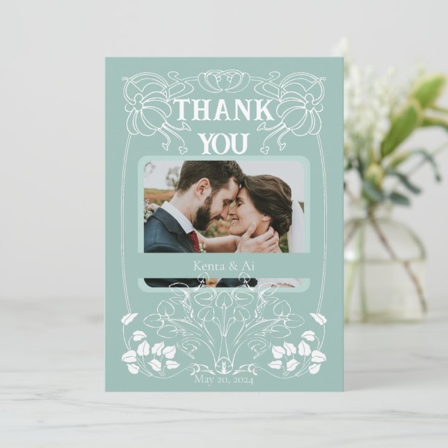 Cartões de agradecimentos de Casamento Art Nouveau (Em pé/Frente)